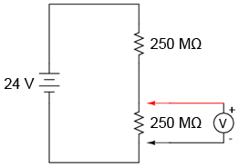 măsurarea căderii de tensiune într-un circuit divizor de tensiune cu ajutorul unui voltmetru 00156.png