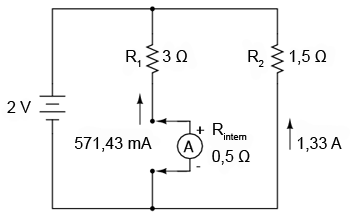 circuit paralel pur rezistiv; introducerea ampermetrului într-una dintre ramuri 00170.png