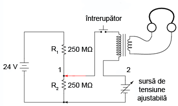 detector de nul realizat cu ajutorul unei perechi de căşti şi un întrerupător; exemplu 00424.png