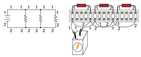 regletă de conexiuni; circuit paralel; marcarea conductorilor 00456.png