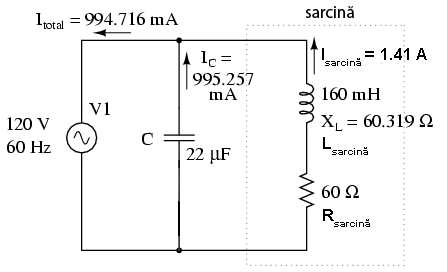 corectarea factorului de putere prin adăugarea unui condensator în paralel cu sarcină rezistiv-inductivă 02219.png