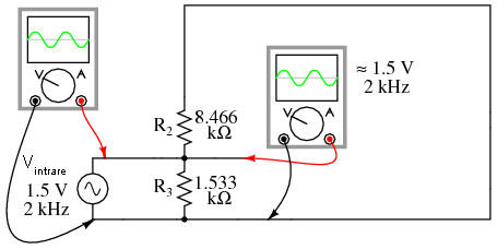 aplicarea teoremei superpoziţiei; studierea circuitului de intrare al amplificatorului atunci când doar sursa de semnal de curent alternativ este conectată în circuit 03133.png