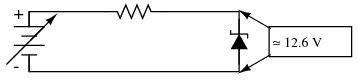 circuit de stabilizare a tensiunii cu diodă zener; tensiunea zener este de 12.6 V 03287.png